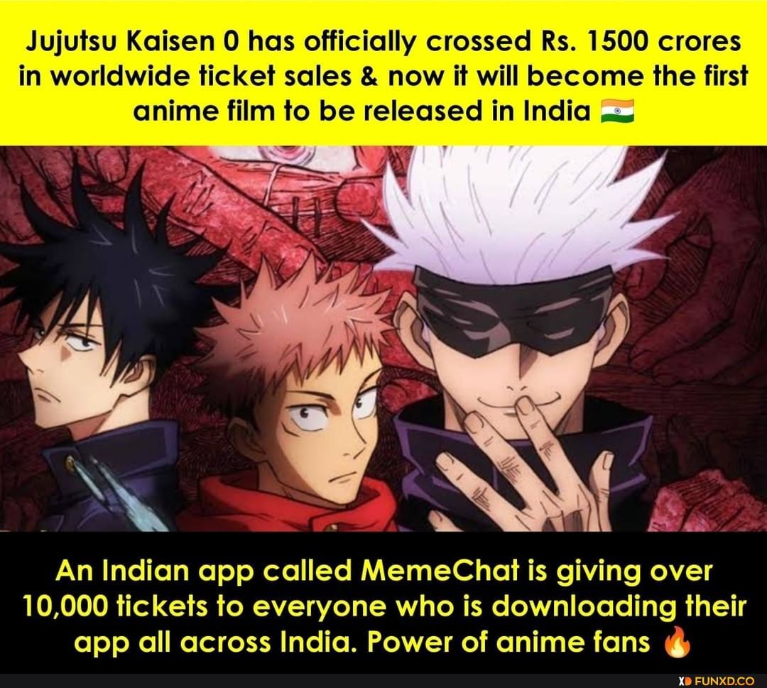Jujutsu Kaisen 0 has officially crossed Rs. 1500 crores in worldwide ticket  sales & now it